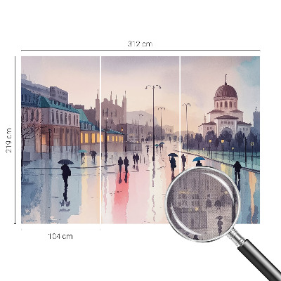 3D wall mural with a rainy walk motif
