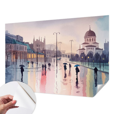 3D wall mural A rainy walk