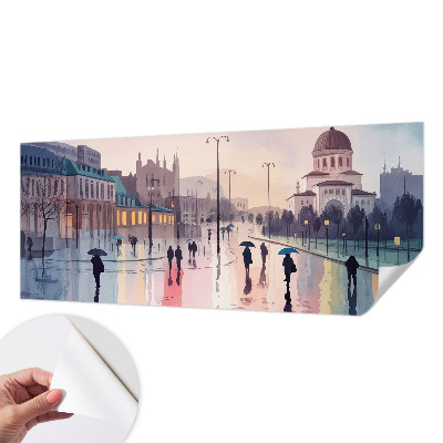 3D wall mural with a rainy walk motif