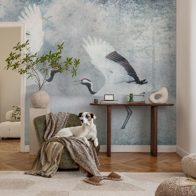 Peel and stick wall mural featuring a harmonious crane design