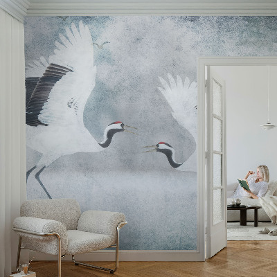 Peel and stick wall mural featuring a harmonious crane design