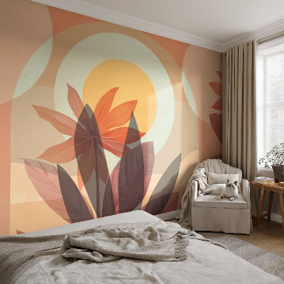 Peel and stick wall mural for kids' room with a floral abstraction design