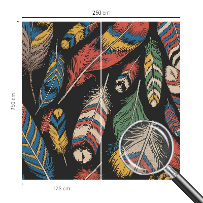 Peel and stick wall mural for bedroom with a colorful feather pattern