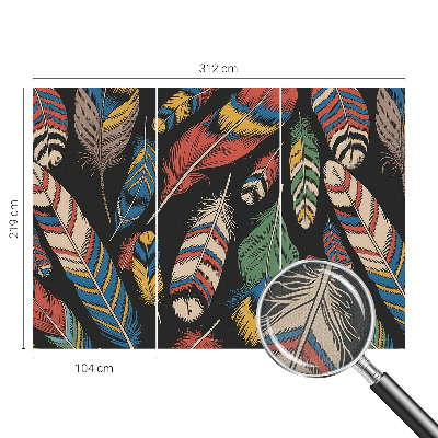 Peel and stick wall mural for bedroom with a colorful feather pattern