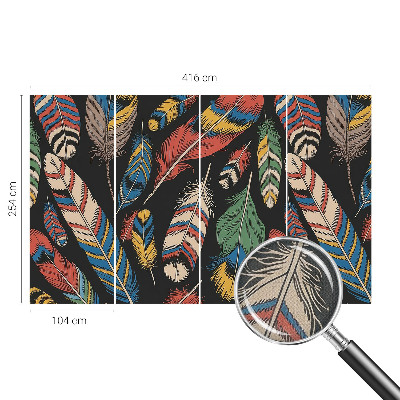 Peel and stick wall mural for bedroom with a colorful feather pattern