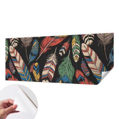 Peel and stick wall mural for bedroom with a colorful feather pattern