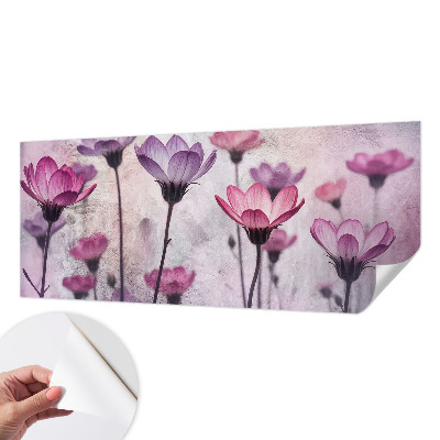 Children's wall mural with pastel flower motif