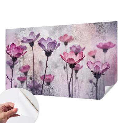 Children's wall mural with pastel flower motif