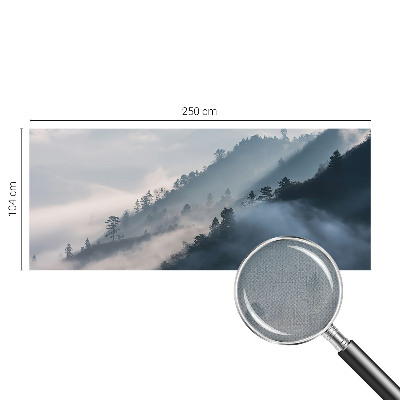 Baby room wall mural with a foggy landscape design