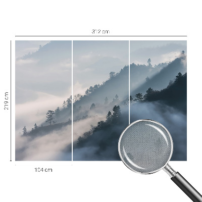 Baby room wall mural with a foggy landscape design