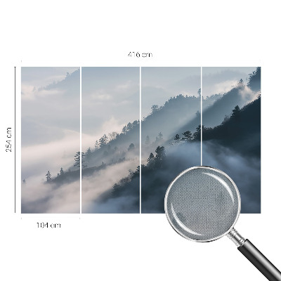 Baby room wall mural with a foggy landscape design