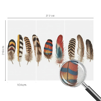 Peel and stick wallpaper mural featuring a colorful feather pattern