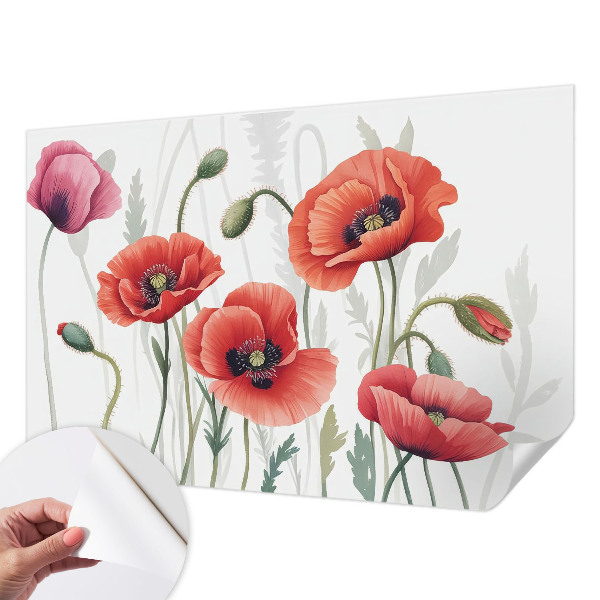 Self-adhesive photo wallpaper with a red poppy design