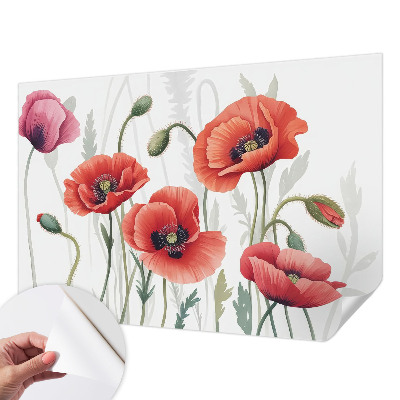 Self-adhesive photo wallpaper with a red poppy design