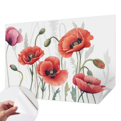 Self-adhesive photo wallpaper with a red poppy design