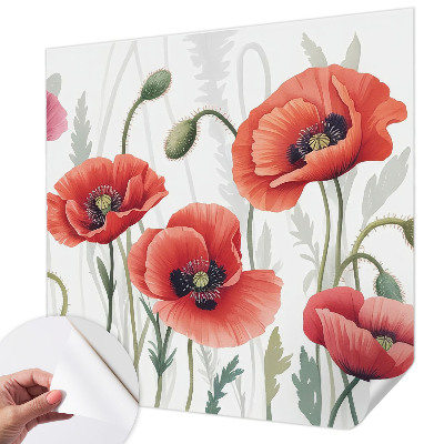 Self-adhesive photo wallpaper with a red poppy design