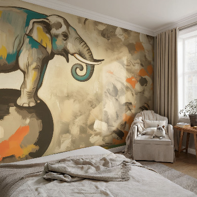 Removable wall mural wallpaper with an abstract elephant design