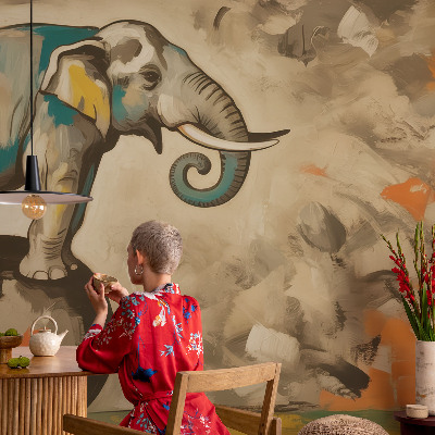 Removable wall mural wallpaper with an abstract elephant design