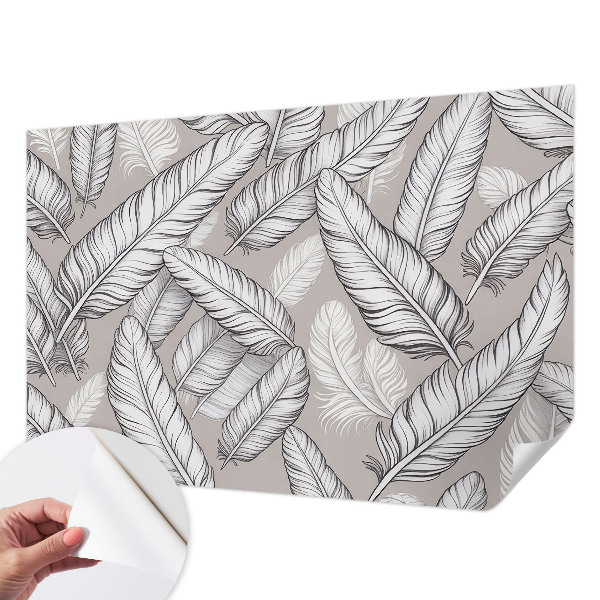 Peel and stick wall mural for living room with a subtle feather pattern