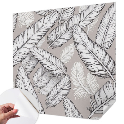Peel and stick wall mural for living room with a subtle feather pattern