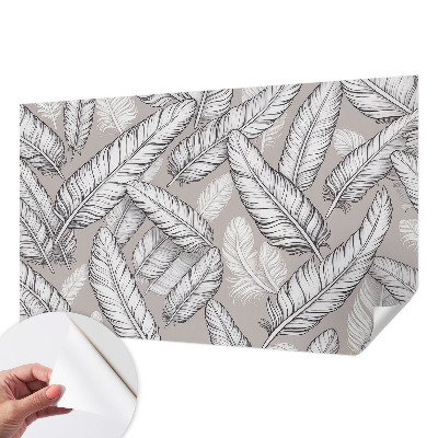 Peel and stick wall mural for living room with a subtle feather pattern