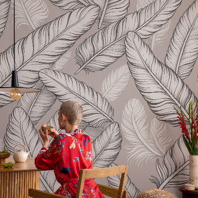 Peel and stick wall mural for living room Subtle feathers