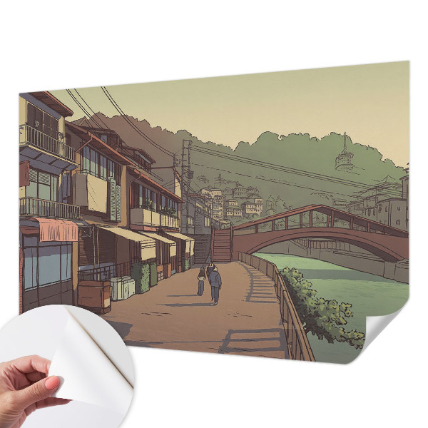 Peel and stick wall mural for kids' room with a pastel landscape design