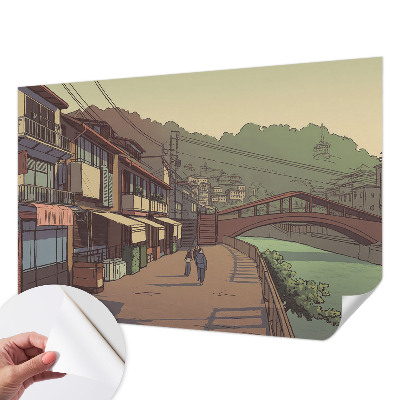 Peel and stick wall mural for kids' room with a pastel landscape design