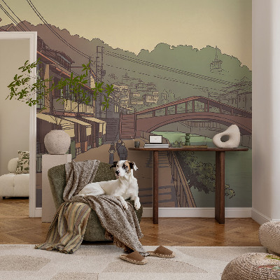 Peel and stick wall mural for kids' room with a pastel landscape design