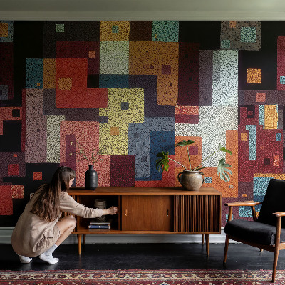 3D wall mural with colorful shapes