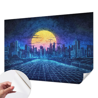 Nursery wall mural with a futuristic landscape design