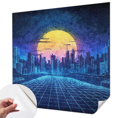 Nursery wall mural with a futuristic landscape design