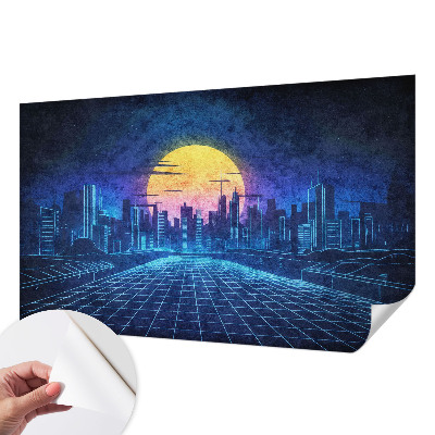 Nursery wall mural with a futuristic landscape design