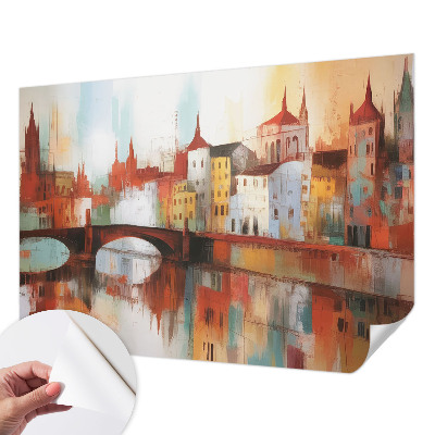 3D photo wallpaper mural with a city landscape design