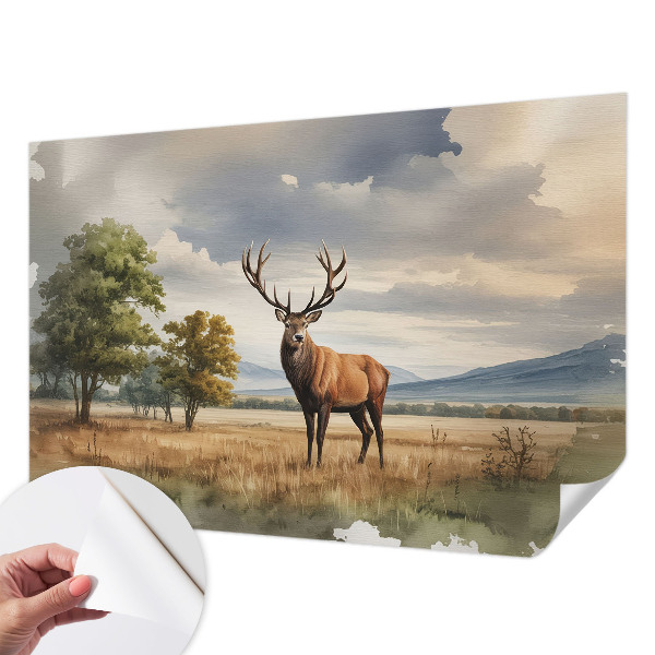 Baby room wall mural with a majestic deer motif