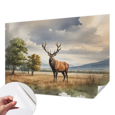 Baby room wall mural with a majestic deer motif