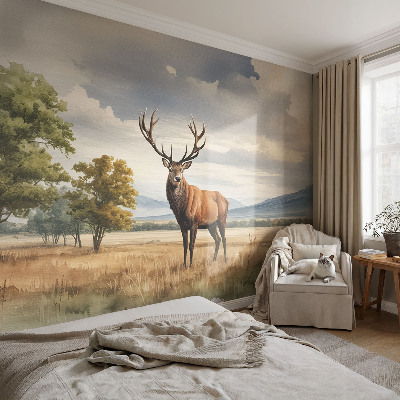 Baby room wall mural with a majestic deer motif