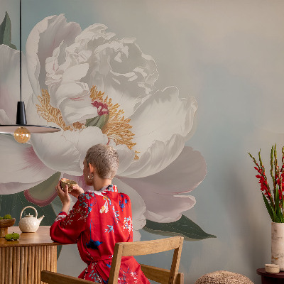 Peel and stick wall mural with a beautiful peony design