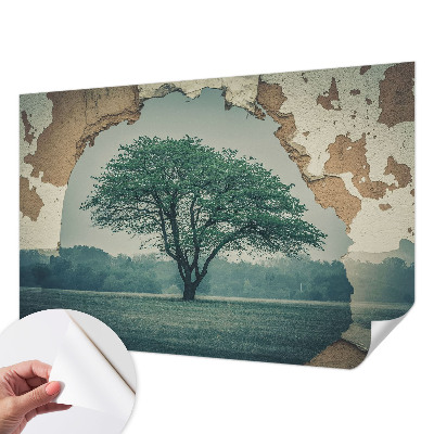 Removable wall mural featuring a solitary tree design