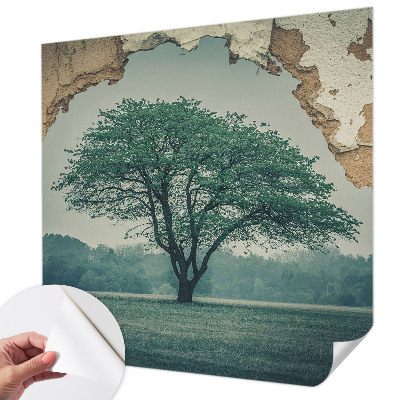 Removable wall mural featuring a solitary tree design