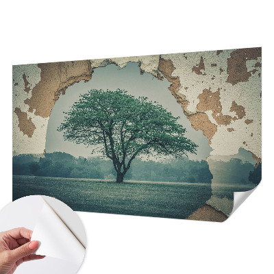 Removable wall mural featuring a solitary tree design