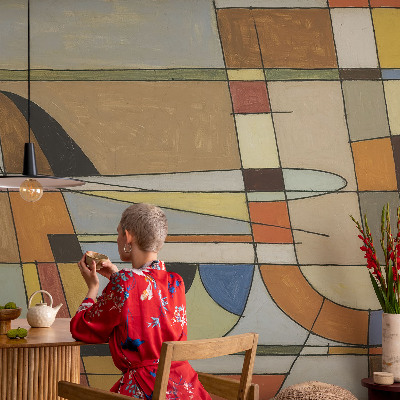 Peel and stick wallpaper mural with a geometric harmony design