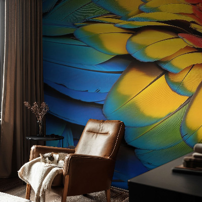 Peel and stick wall mural for living room featuring a rainbow feather design