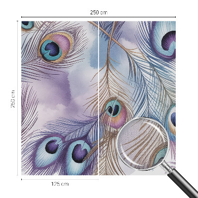 Removable wall mural wallpaper with a peacock feather pattern