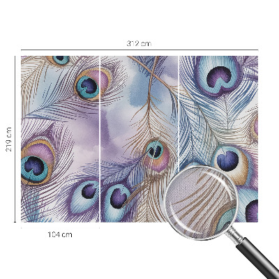 Removable wall mural wallpaper with a peacock feather pattern