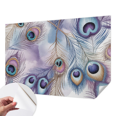 Removable wall mural wallpaper with a peacock feather pattern