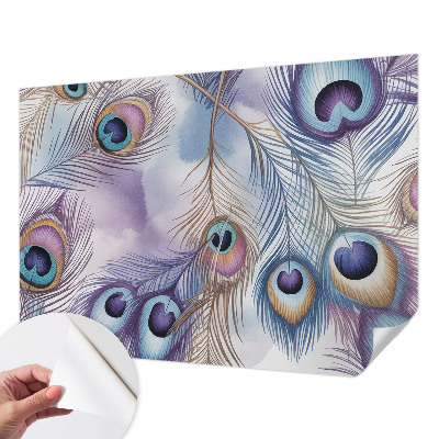 Removable wall mural wallpaper with a peacock feather pattern