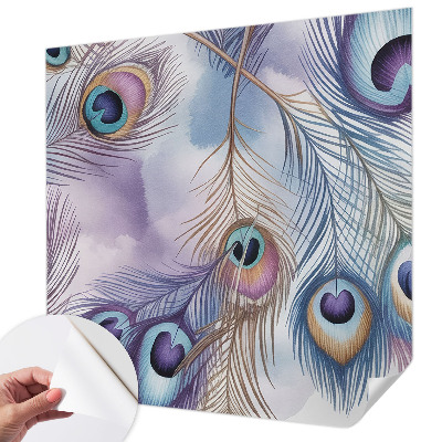 Removable wall mural wallpaper with a peacock feather pattern