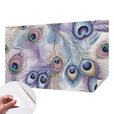 Removable wall mural wallpaper with a peacock feather pattern