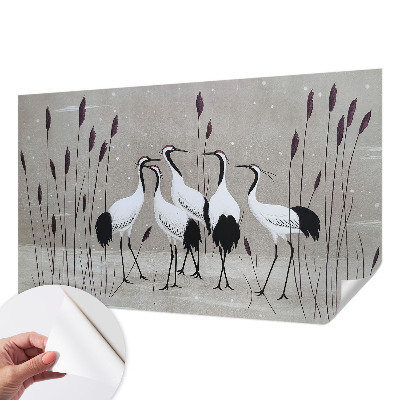 Peel and stick wall mural for kids' room with a flock of cranes design